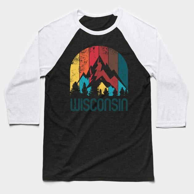 Retro Wisconsin Design for Men Women and Kids Baseball T-Shirt by HopeandHobby